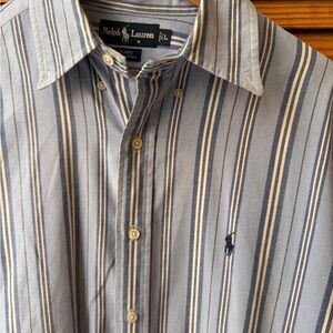 Ralph Lauren Men's Gray and White Striped Button Down Shirt